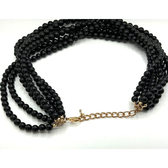 Black Multi-Strand Beaded Necklace & Matching Dangle Earrings Set With Gold-Tone - Picture 6 of 6